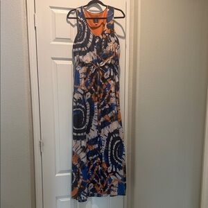 Vince Camuto Vibrant Tie-Dye Maxi Dress - Blue, Orange, Navy